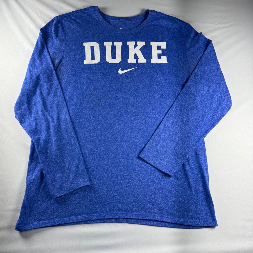 Nike Duke Blue Devils Mens XL Long Sleeve Heather Blue Athletic Cut Tee Shirt
